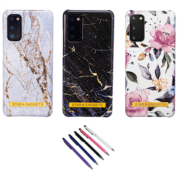 Samsung Galaxy S20 - Skal / Skydd / Blommor / Marmor Svart