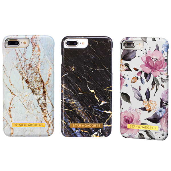 iPhone 7 Plus / 8 Plus - Skal / Skydd / Blommor / Marmor Svart
