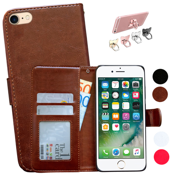 iPhone 5/5s/SE2016 - Plånboksfodral i läder med ID ficka Svart