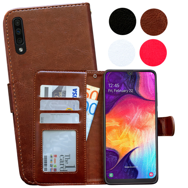 Samsung Galaxy A50 - PU Nahkainen Lompakkokotelo Brun