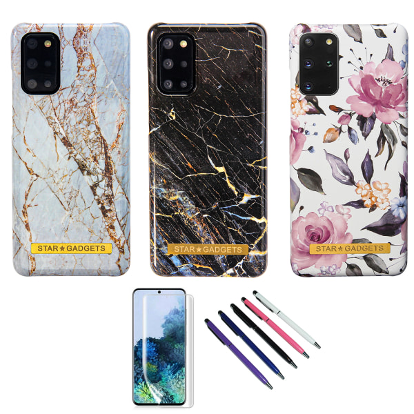 Samsung Galaxy S20 Plus - Cover Protection Blomster / Marmor Vit