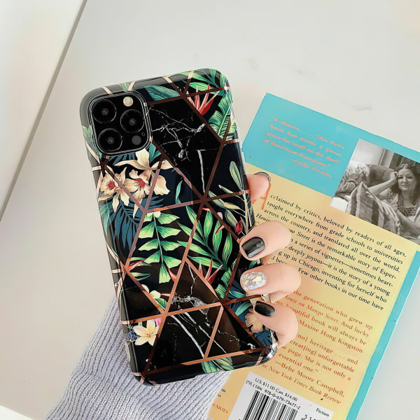 iPhone 12 Pro - Geometrisk Blomster Etui Svart