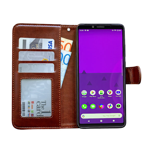 Sony Xperia 10 II - PU Læder Pung Etui Brun