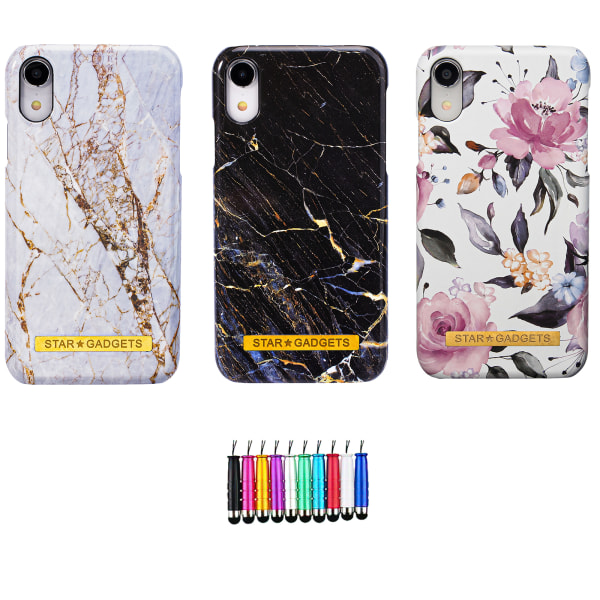 iPhone XR - Etui Beskyttelse Blomster / Marmor Rosa