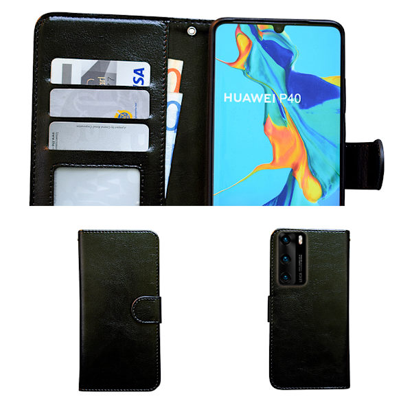 Huawei P40 - PU Læder Pung Etui Svart