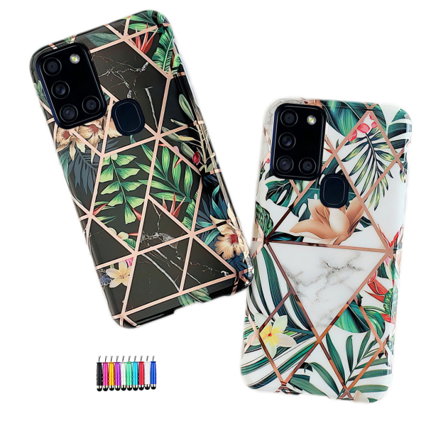 Samsung Galaxy A21s - Geometrisk Blomster Etui Svart