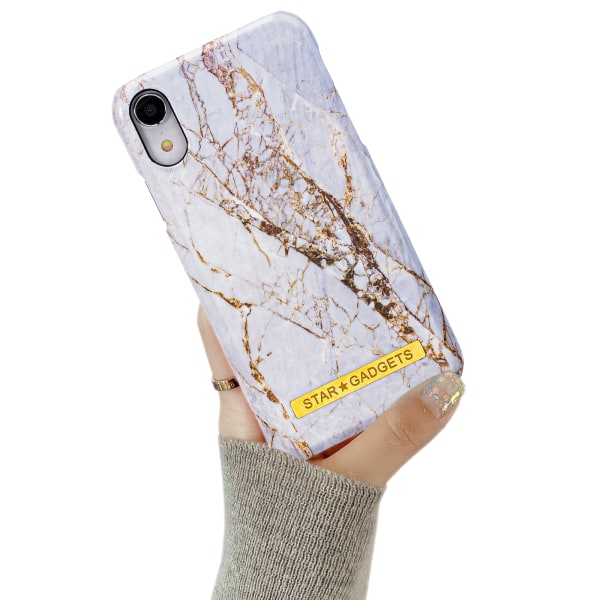 iPhone XR - Etui Beskyttelse Blomster / Marmor Svart