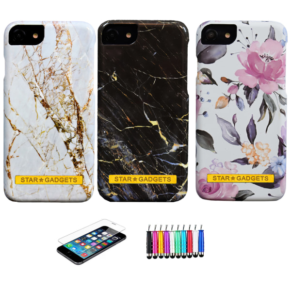 iPhone 6 / 6S - Beskyttelse af blomster / marmor Vit