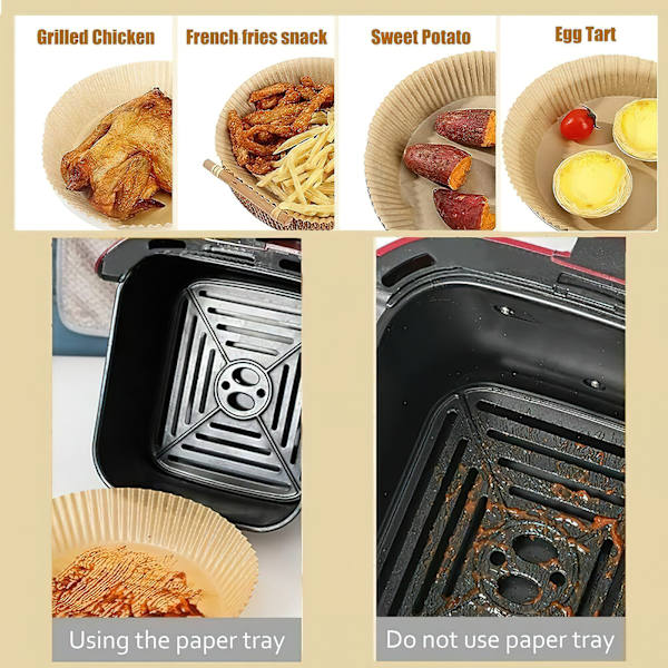 100 stk Air Fryer Engangspapir- Non-Stick Bagepapir