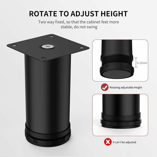 4 stk 8 cm sorte justerbare møbelben i rustfrit stål til skabe, bordben, sofaben, møbelfod, sort, 8 cm