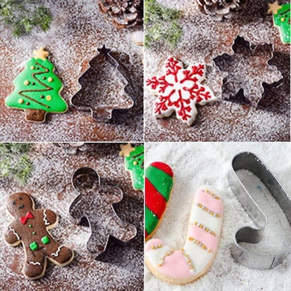 Julekageudskærersæt - 5 stykker julekageforme (3,5" til 3") - juletræ, snefnug, honningkagemænd, snemand og slikkage-kiks