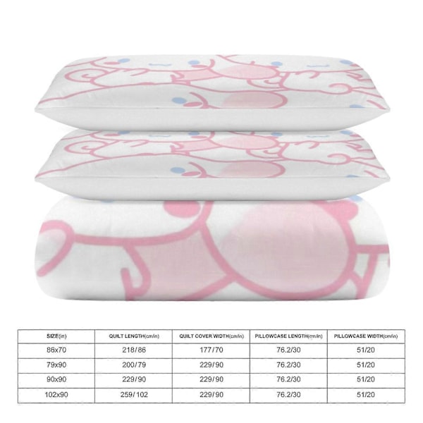 v808 Cinnamoroll 3-delars Twin Sängset - Inkluderar 1 Enkelt Täcke och 2 Örngott Sängkläder - Färgbeständig Mikrofiber - Cinnamoroll io808 135x200cm 53x78in