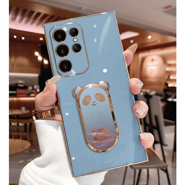 Plätering Bear Kickstand Phone case Kompatibel med Samsung Galaxy S23 Ultra, mjukt TPU cover Blue For Galaxy S23 Ultra