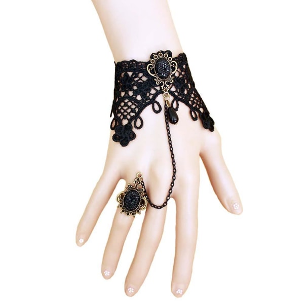 Vintage Gothic Victoria Steampunk Burlesque Black Gemstone Lace Crochet Bracelet Womens Jewellery Accessories