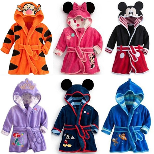 Barn Pojkar Flickor Mickey Mouse Huvtröja Fleece Badrock Klädnad Djur Nattkläder_y Tw Black 1-2 Years