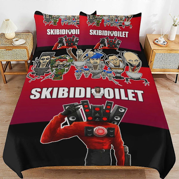 c260 Skibidi Toalett Sängkläder Set Påslakan Bekvämt och Lättviktigt Tecknat Sängkläder 3 Delars Sängset Enkel(1 Påslakan och 2 Örngott) hn843 135x200cm 53x78in