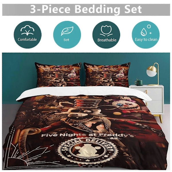 x243 Five Nights at Freddy's FNAF Påslakan Mikrofiber Sängkläder Set 3D-tryckt Lättviktigt 3-delat Täcke Set, 1 Påslakan Och 2 Kuddfodral 200x200cm 78x78in