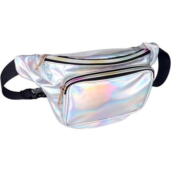 Holographic Fanny Pack for Women/Girls, PVC Waterproof Shiny Waist Bag, Ladies Bum Bag with Adjustable Belt