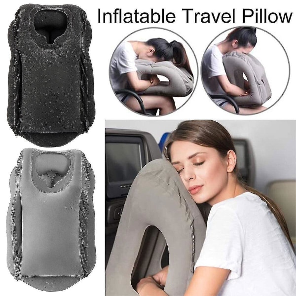Uppblåsbar nackkudde för flygplan för att sova för att undvika nack- och axelvärk - Snngv black