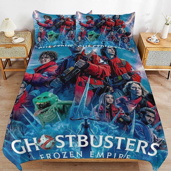 x316 Ghostbusters Frozen Empire -pussilakanasetti, mikrokuituinen vuodevaatesetti, 3D-painettu kevyt 3-osainen peittosetti, 1 pussilakana ja 2 tyynyliinaa 135x200cm 53x78in