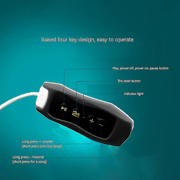 Mp3 Musikspiller med Bluetooth og Undervandshovedtelefoner til Svømning, Vandsportsaktiviteter, Kort Kabel - haoyi-YUHAO black