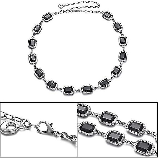 Kedjekjolbälte för kvinnor, damer, snyggt spänne med diamantstrassdesign, accessoar för moderiktigt vardagligt och formellt bruk, 1 st, svart