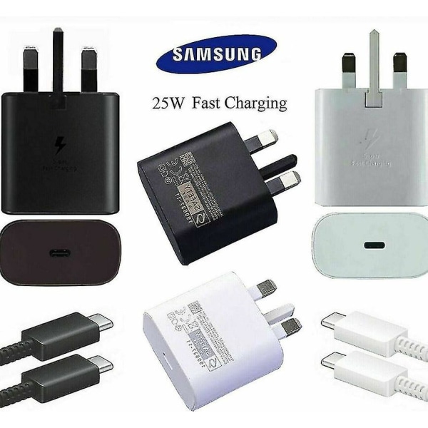 Äkta 25w Super Fast Charger Plug & Kabel för Samsung Galaxy S21 S22 5g A52s UK Plug