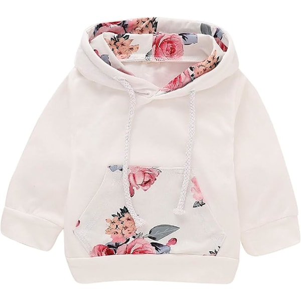 Nyfödd bebis långärmad blommig huvtröja toppar + byxor kläder outfits 90 White