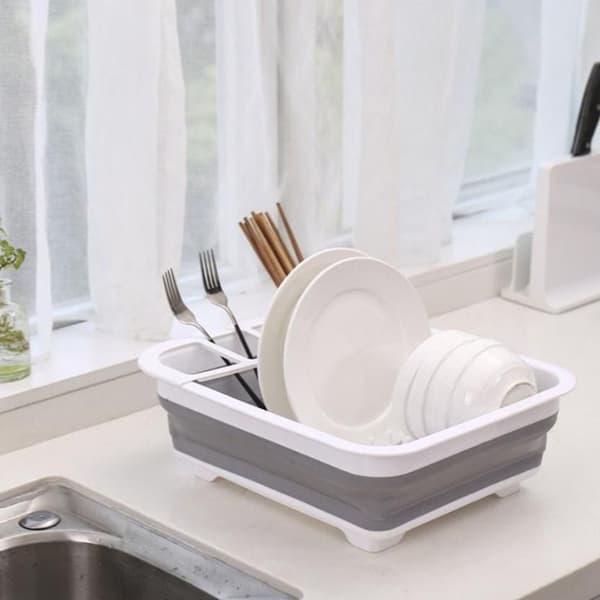 Foldable Dish Rack - Plastic Dish Drainer with Cutlery Holder, Foldable for Compact Storage, Durable for Plates, Pots and 35*28.5*10.5 cm