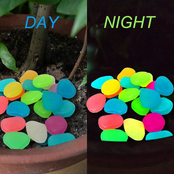 200 st glödstenar, färgglada glödstenar, dekorativa stenar på natten för utomhusträdgårdsakvarium Wa
