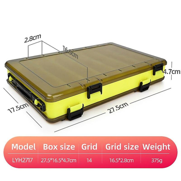Praktisk fiskeutstyrsboks med rom på begge sider, agn, sluk, krok, oppbevaringsboks, fisketilbehør, plastbeholder Yellow-1