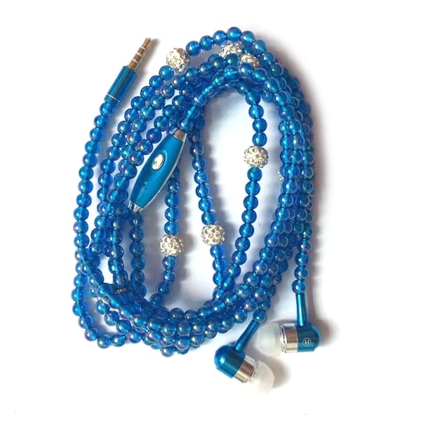 Smycken Pärlhalsband Stereo hörlurar med mikrofon 3,5 mm in-ear hörlurar trådbundna headset hörlurar för telefon tjejer Blå