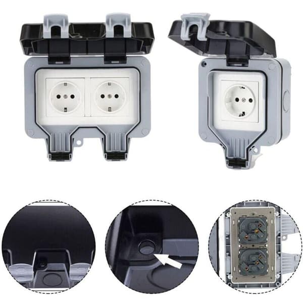 IP66 Waterproof Socket with Switch and Waterproof Junction Box, Outdoor Dustproof Wall Socket for Kitchen, Bathroom, Garage, Pool, etc.