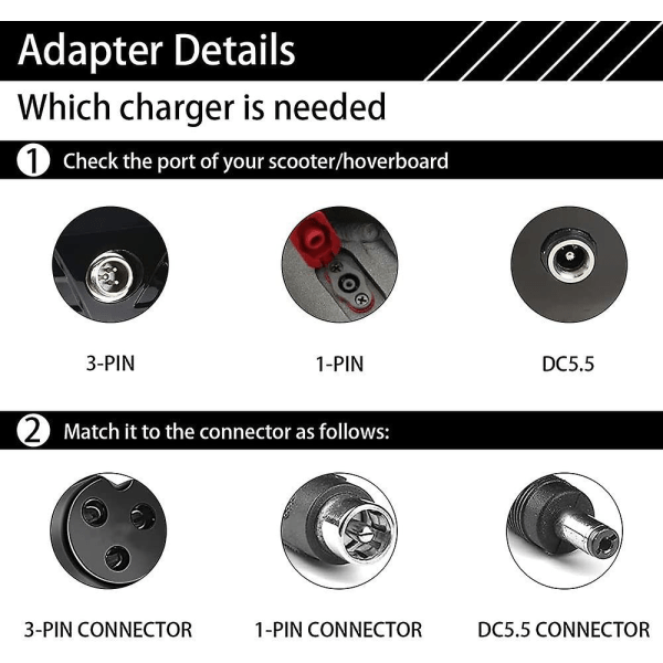 Lader for Xiaomi M365, 42V 2A Elektrisk Scooter Lader, Rask Batterilader