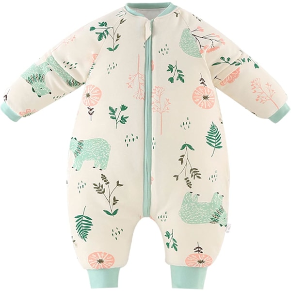 Babyso sacco nanna per bambini e bambine con maniche separabili con gambe pigiama in cotone tuta con cerniera invernale tuta da notte 6-18 mesi, giallo (3,5 Tog) L Yellow