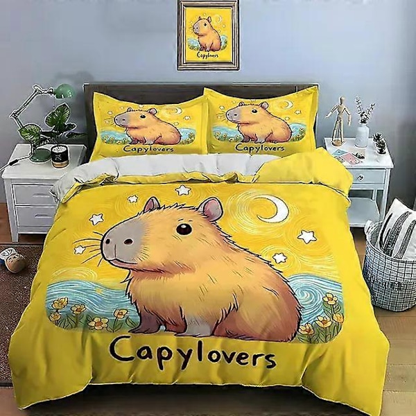 v949 Lakanat Söpö Sarjakuva Kapybara Printti Vuodevaatesetti Pussilakana Tyynyliinat Aikuisten ja Lasten Vuodevaatesetti Joululahjat 3-osainen B 135x200cm 53x78in