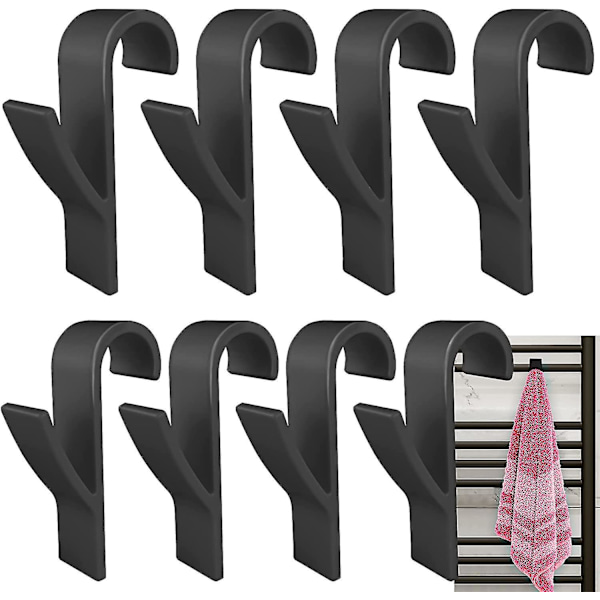 8 st svarta runda radiator krokar, handduks torktumlare krok, badrum handduks krok, handduks torktumlare radiator krok, handduks torktumlare krok, alla standard radiatorer, avtagbar