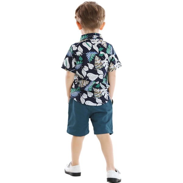 Baby Boy Hawaiian Set Bomullsskjorte og Shorts Set for Gutter Sommer Strandklær med Tropiske Blomster 140CM Blue