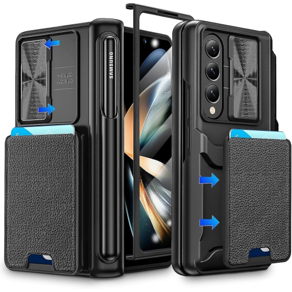 Z Fold 5 Case, Case Kompatibel Samsung Galaxy Z Fold 5 med skärmskydd & pennfack & korthållare & cover & gångjärn Black