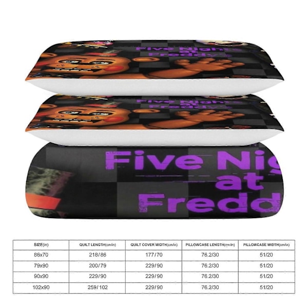 x263 Five Nights at Freddy's FNAF Dynetrekk Mikrofiber Sengetøy Sett 3D Trykt Lettvekt 3-delt Dynesett, 1 Dynetrekk og 2 Puter 240x260cm 94x102in
