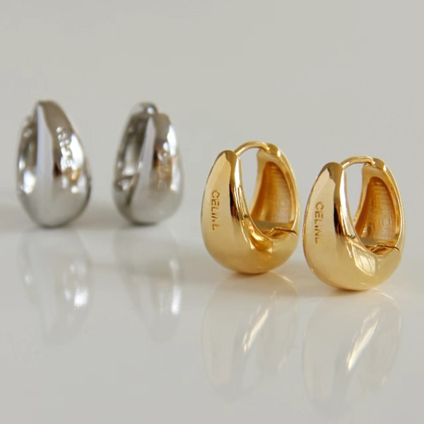 Massiva 925 Sterling Silver Vattendroppe Creolörhängen för Kvinnor Tonåringar Tåardrop Creolörhängen Guld Chunky Creolörhängen Halv Creol Silver