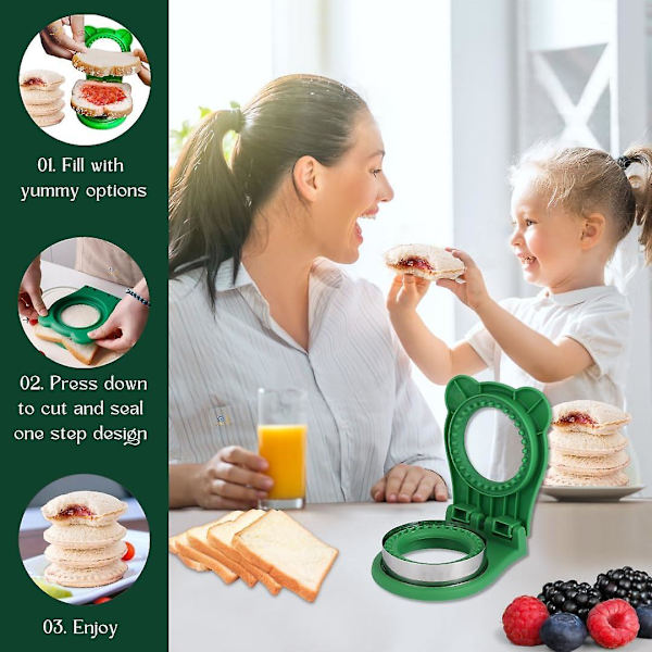 Sandwich Cutter Og Sealer Til Børn, Lommesandwich, Diy Decruster Sandwich, Uncrustables Maker Brødskærer Til Bento Box Green