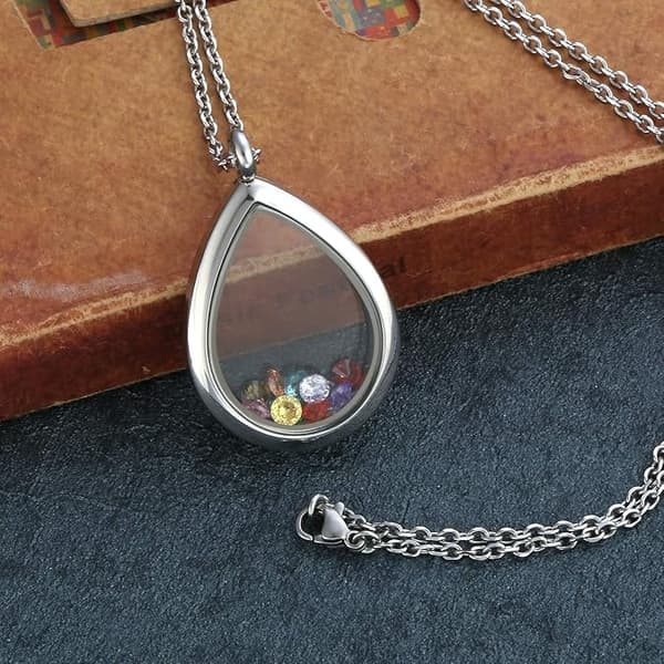 Dråbe/Hjerte Flydende Charm Memory Locket Halskæde - 316 Kirurgisk Rustfrit Stål Spænde Lukning