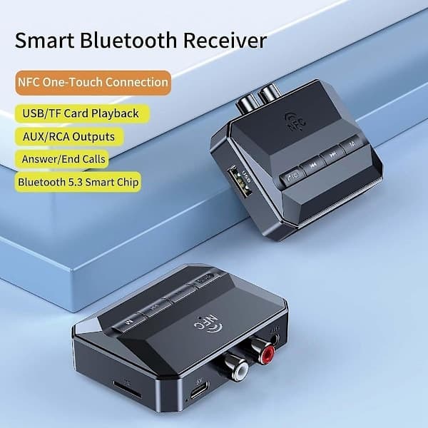 NFC Bluetooth-mottaker, Bluetooth 5.3 Aux-adapter for bil, trådløs lydmottaker for hjemmestereo/