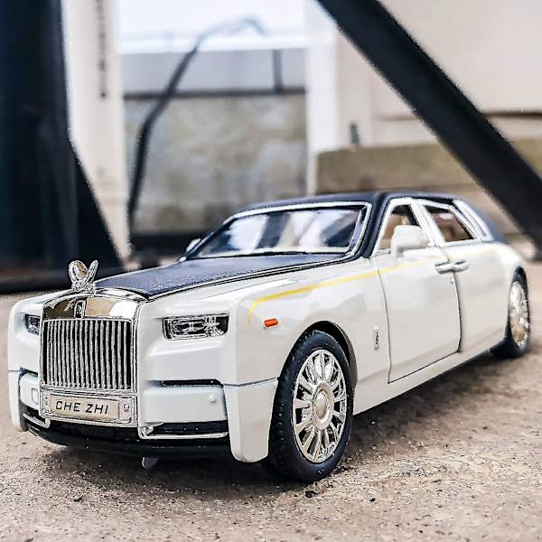Wekity 1/24 Rolls-Royce Phantom modellbil, zinklegering dra tillbaka leksaksbil med ljud och ljus för barn pojke flicka present (vit)