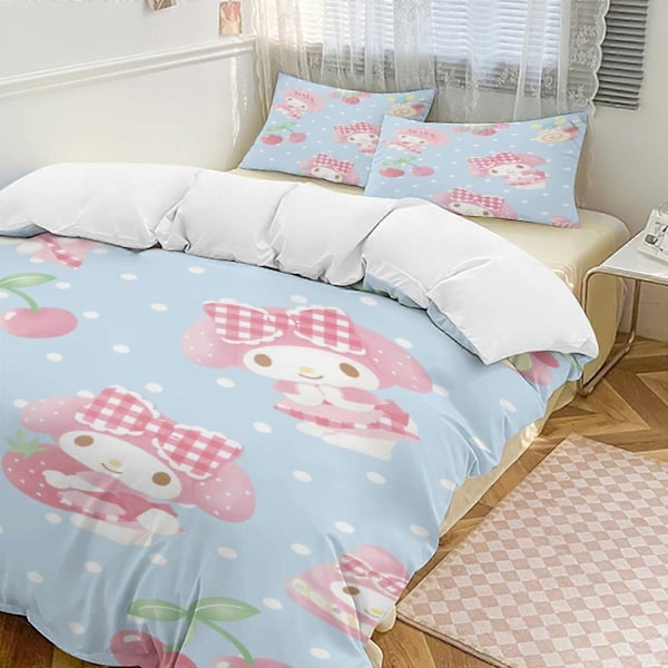 v1219 Sanrio Quilt Sæt Tyk Blød 3 Dele Sengelinned Sæt Helårs Dynebetræk med 2 Pudebetræk til Voksne Kvinder Piger Teenagere Hjem Værelse Indretning io1219 200x200cm 78x78in