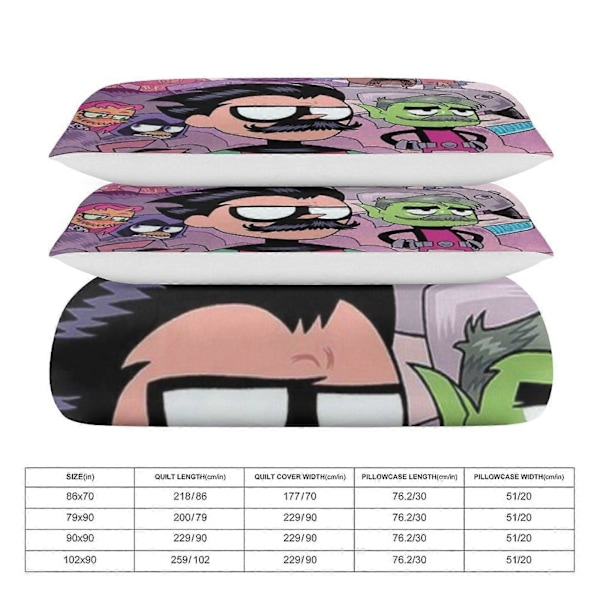 x85 Teen Titans Go 3-delat Sängklädesset Varmt och Bekvämt Mjukt Påslakanset med 1 Påslakan och 2 Örngott för Sovrum b85 135x200cm 53x78in