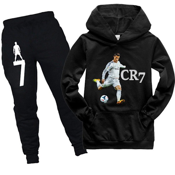 CR7 Ronaldo Painettu Verryttelypuku Lapsille Pojat Tytöt Huppari Urheiluvaatteet Musta Musta Musta Musta Musta Black 140cm