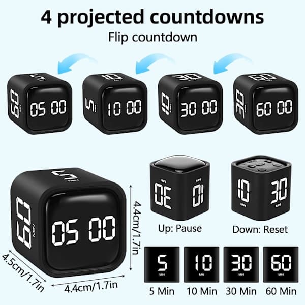 Pomodoro Timer Digital Cube Timer Kjøkkentimer Tidsstyring Brukes På Kontor, Studier, Barn, Matlaging, Trening