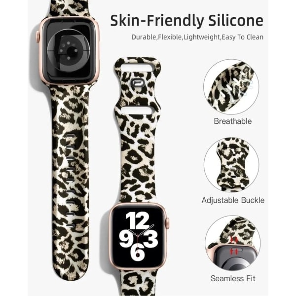 Silikonearmbånd til Apple Watch, LEOPARD, 42/44/45 mm, Flerfarvet, Størrelse S